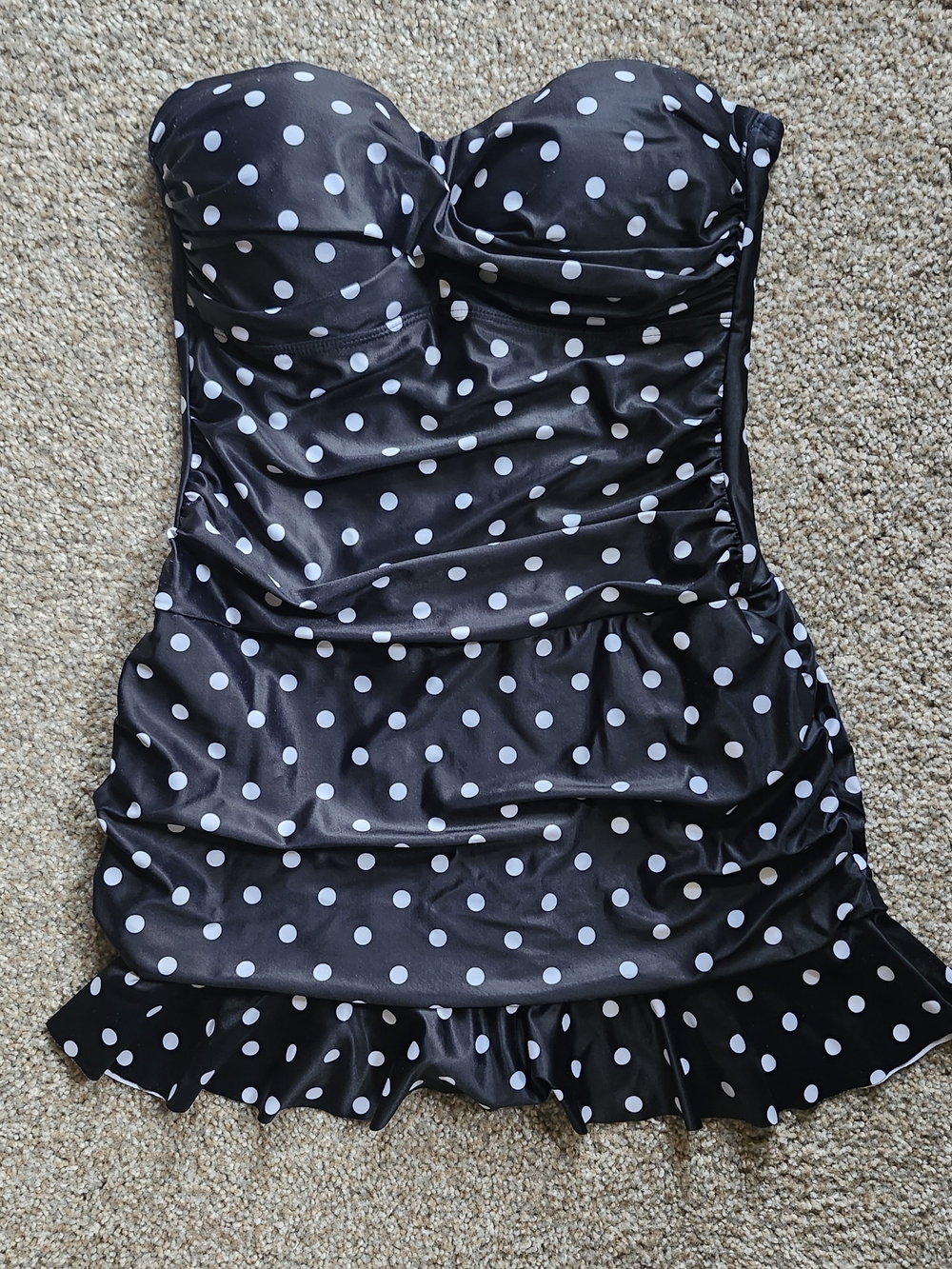 Black Polka Dot Strapless Swimdress